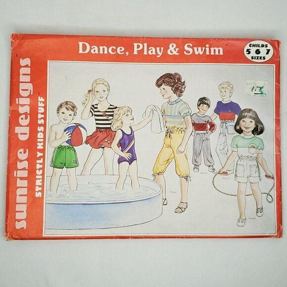 Vintage Childrens Patterns Swimsuit Leotard Skirt Swim Trunks Shorts 5 6 7 - Picture 2 of 3